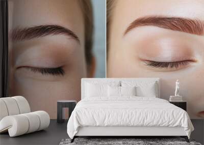 Beauty transformation: split screen before and after eyebrow enhancement Wall mural