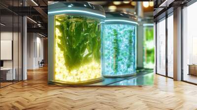 Bioengineered food lab with futuristic algae cultivation and sterling equipment Wall mural