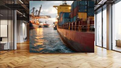 Chaos and commerce: global shipping and logistics at sunset Wall mural