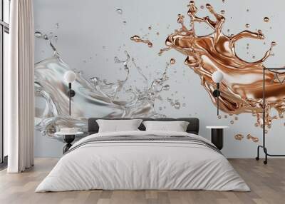 Dynamic 3d render of liquid silver and copper in motion for artistic design Wall mural