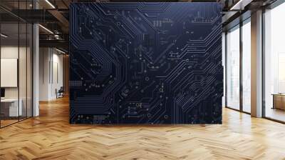 Electronic circuit board detailed close-up, dark black computer motherboard. AI ML technology hardware minimalist concept background banner Wall mural