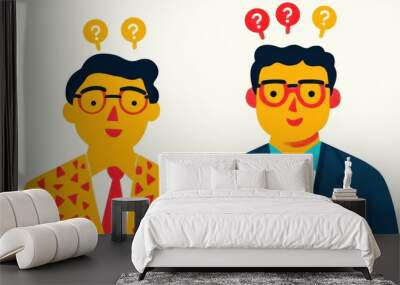 Flat icon illustration of two businessmen in question and answer concept Wall mural