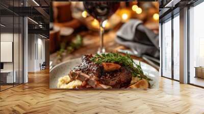 Gourmet braised short ribs with red wine and creamy polenta for elegant dining experiences Wall mural