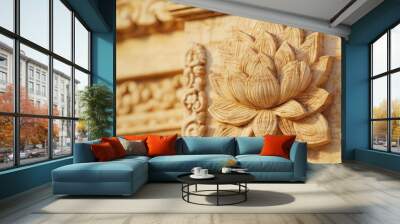 Lotus flower motif in traditional indian temple for decor and art inspiration Wall mural