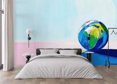 Minimalist global business concept with earth on colorful background for modern design Wall mural