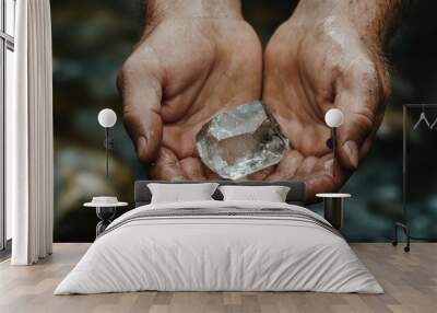 Raw diamond in miner’s hands - symbol of natural wealth and labor Wall mural