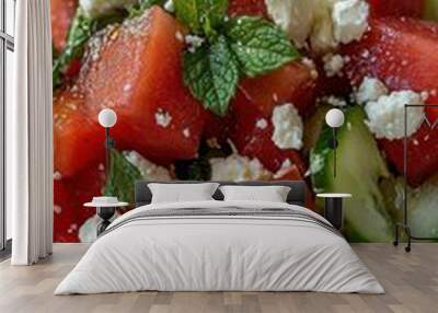 Refreshing watermelon salad with mint and feta for summer cuisine Wall mural