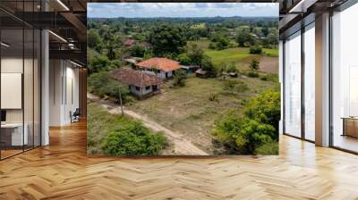 Rural village treetop house overlooking lush paddy field for countryside retreat design Wall mural