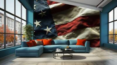 Weathered american flag: patriotic symbol with textured fabric details for independence day design Wall mural