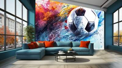 abstact background with soccer ball, football, with paint strokes and splashes, grungy Wall mural