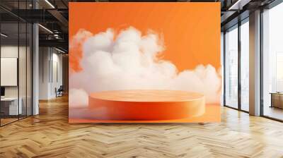 Abstract background smoke pedestal for product presentation, water orange podium product display 3d rendering hyper realistic  Wall mural