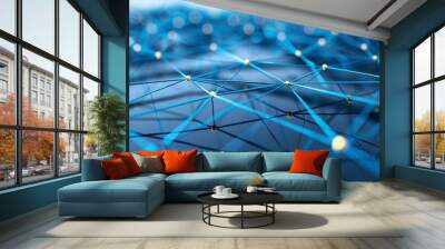 Abstract Network Connections with Blue-Toned Dots and Lines Wall mural