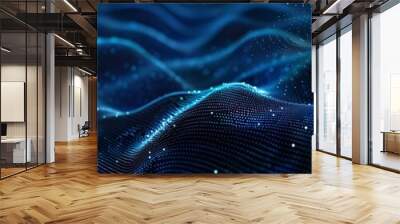 Abstract waving particle technology background design. Abstract wave moving dots flow particles, hi-tech and big data background. Wall mural