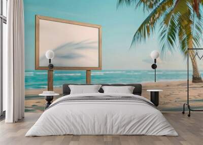 blank advertising sign board copy space mockup at tropical beach background Wall mural