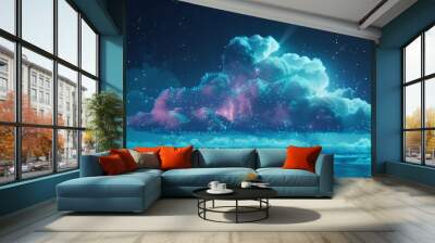 Cloud low poly wireframe on blue concept data storage on digital system The image shows large clouds. Beautiful futuristic background. hyper realistic  Wall mural