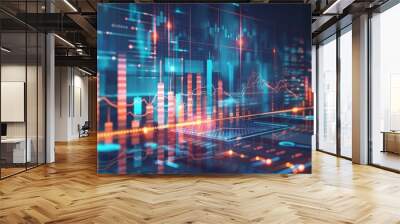 Financial data document graph chart report statistic marketing research development planning management strategy analysis accounting. Financial business technology hologram concept Wall mural