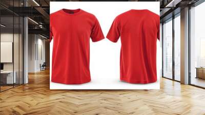 front and back view of blank red t shirt for design presentation mockup or print advertising isolated white background. Wall mural