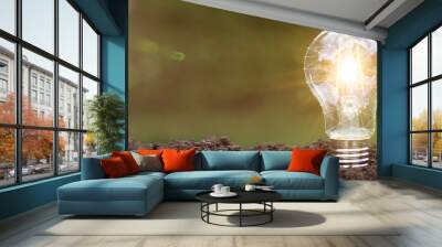 green energy innovation light bulb with future industry of power generation icon graphic interface.  Wall mural