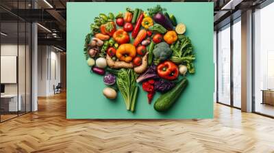 Human brain made of variety of colorful vegetables, concept of vegetarian, vegan, healthy nutrition, created with Generative AI technology Wall mural