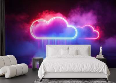 Neon light cloud computing futuristic technology Wall mural