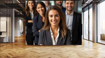 Portrait of successful group of business people at modern office looking at camera. Portrait of happy businesswoman and satisfied businesswoman standing as a team  Wall mural