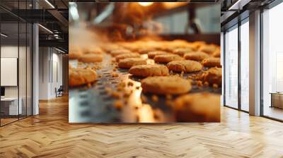 Producing cookies in the food industry with copyspace for text hyper realistic  Wall mural