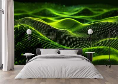 rendering 3d wave dynamic background dots green futuristic flow technology abstract datum innovation sound illustration business digital music dot texture science pattern grid techno hyper realistic  Wall mural