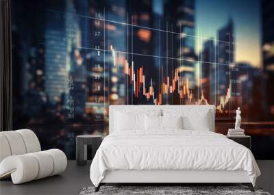 stock market business concept with financial chart on screen and metropolis. investment and trading  Wall mural