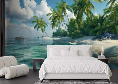 Tropical Island Paradise With Palm Trees and Clear Blue Water Wall mural