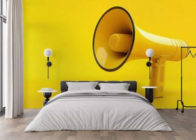 Yellow megaphone or bullhorn with lines over yellow background, business announcement or communication concept Wall mural