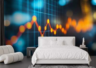 A modern digital illustration featuring a sleek graph chart representing business growth, with vibrant colors and light effects, embodying technology and data-driven success in a futuristic design. Wall mural