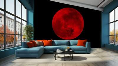 Red moon illustration with black background Wall mural