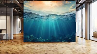 underwater scene with bubbles scene with sun rays Generate AI Wall mural