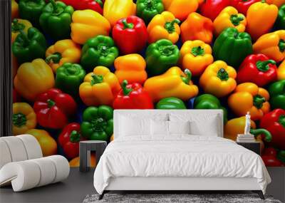  Nature color palette many colorful bell peppers in pile. Organic vegetables in fresh food group Wall mural