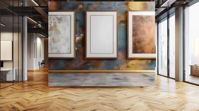 A room with three empty frames on the wall in the center Wall mural