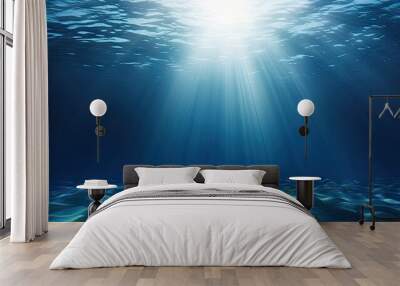 Beautiful blue ocean background with sunlight and undersea scene Wall mural