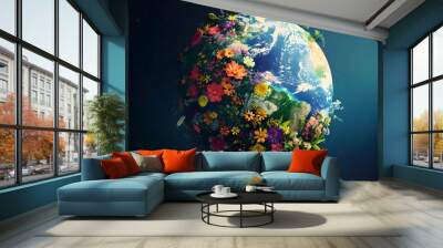 Blooming Planet Earth   Symbolizing Nature s Beauty and Growth Wall mural