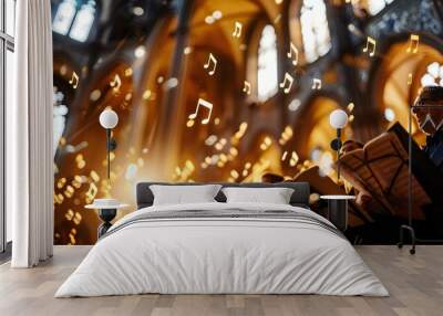 Choir Singing with Drifting Music Notes in Grand Cathedral Music Background Concept Wall mural