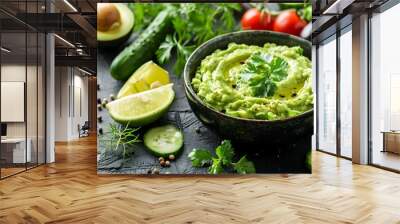 Freshly Made Guacamole with Healthy Veggie Dippers Wholesome Food Concept Wall mural