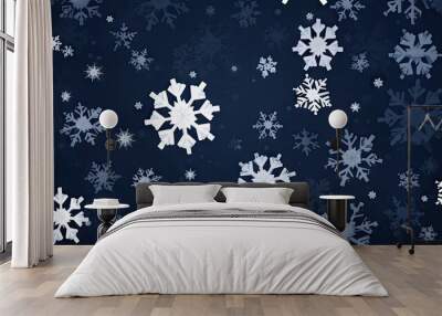 Frosty magic. Blue snowflake christmas background. Winter wonderland. Abstract snowflake design. Chill in air. Holiday snowfall pattern Wall mural