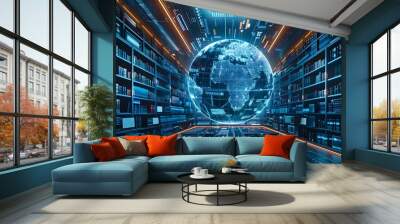 Futuristic Digital Library with Interactive Global Visualization for Exploring Digitalization s Impact on Emerging Regions Wall mural