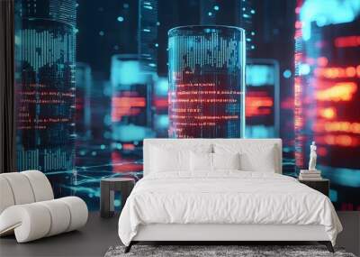 Futuristic DNA Data Storage Archive with Glowing Illuminated Containers Wall mural