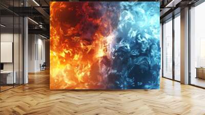 Futuristic Landscape Where Fire and Ice Merge Symbolizing Balance of Opposing Forces Wall mural