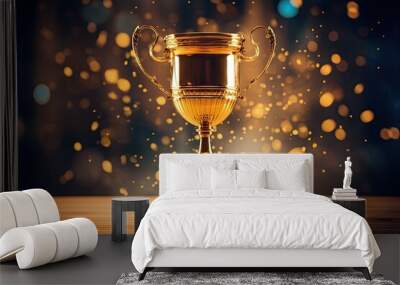 Glittering success. Capturing elegance of victory and prestige in championship ceremonies. Champion moment. Celebrating triumph and excellence with glowing trophies and medals Wall mural