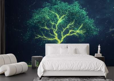 Glowing Electric Tree Symbolizing Interconnected Energy of Nature Wall mural