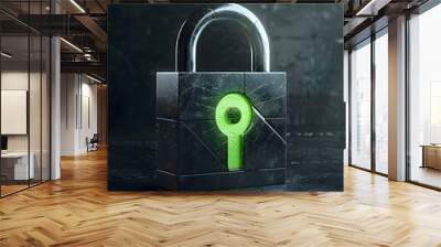 Glowing Green Checkmark Padlock Icon Symbolizing Verified Security and Authentication Wall mural