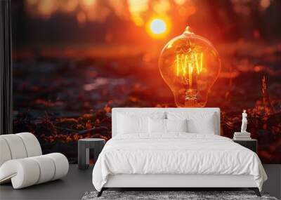 Glowing Idea Bulb Illuminates Radiant Landscape Concept with Transcendent Wall mural