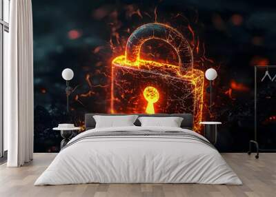 Glowing Padlock Icon Symbolizing Secure Network Power and Energy Wall mural