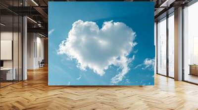 Heart Shaped Cloud Floating in Bright Blue Sky Love and Happiness Concept Wall mural