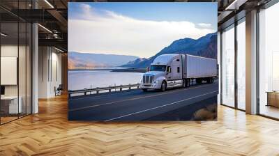 Highway fast moving cargo truck racing across interstate under summer sun capturing dynamic energy and speed of modern transportation and logistics Wall mural